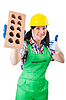 Woman builder mit Ziegeln | Stock Foto