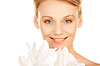 Beautiful woman with madonna lily | Stock Foto