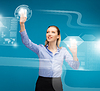 Frau arbeitet mit virtuellen Bildschirmen | Stock Foto