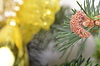 Christmas tree branch with golden material, | Stock Foto