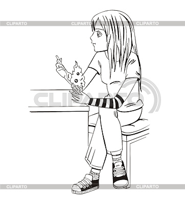 Anime Mädchen essen Eis | Stock Vektorgrafik |ID 3475133
