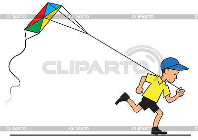 Niño con cometa volando | Ilustración vectorial de stock |ID 6508718