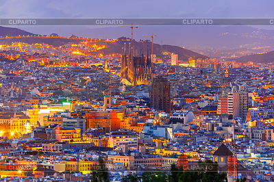 Aerial view Barcelona at night, Catalonia, Spain | High resolution stock photo |ID 5467439