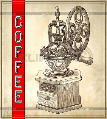 Sketch dibujo de la amoladora de café en grunge | Ilustración vectorial de stock |ID 3604182