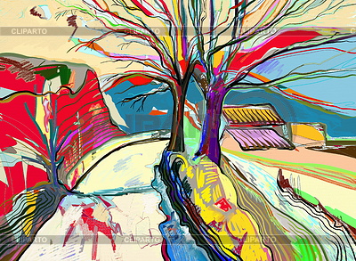 Pintura digital original del paisaje rural | Ilustración de alta resolución |ID 3658515