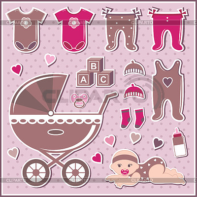 Conjunto de iconos de bebé niña | Ilustración vectorial de stock |ID 3508693