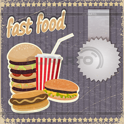 Fondo de la vendimia con la comida rápida | Ilustración vectorial de stock |ID 3542705