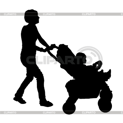 Silueta de la madre y el bebé con el cochecito | Ilustración vectorial de stock |ID 3588141