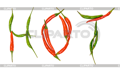 Слово Горячие красного и зеленого чили Hot Peppers | Фото большого размера |ID 3683392