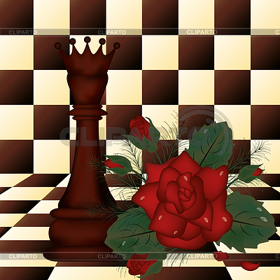 Chess Queen and red rose. vector illustration | Stock Vector Graphics |ID 3670927