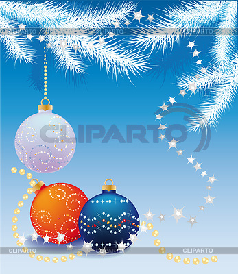 New blue background with Christmas tree balls | Stock Vector Graphics |ID 3515891