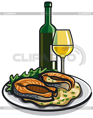 Gegrillter Lachs und Wein | Illustration mit hoher Auflösung |ID 5651753