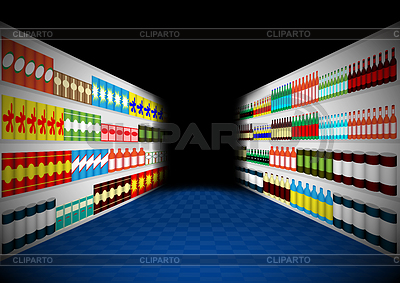 Dark supermarket shelves corridor | Stock Vector Graphics |ID 3440642