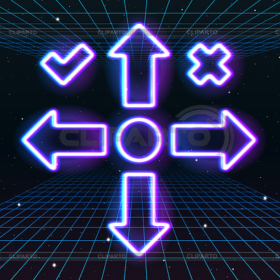 Iconos de flecha o cursor con estilo retro juego de neón de los años 80 | Ilustración vectorial de stock |ID 6481692