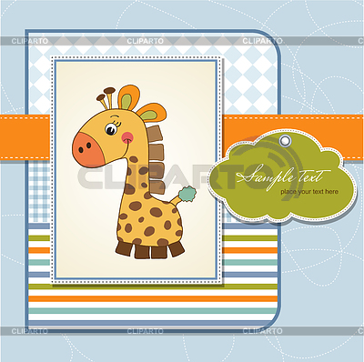 Nueva tarjeta de aviso del bebé con la jirafa | Ilustración vectorial de stock |ID 3481829