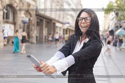 Smiling Woman With Tablet Computer | High resolution stock photo |ID 3498168