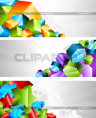 Conjunto de pancartas con elemento 3d | Ilustración vectorial de stock |ID 3579234