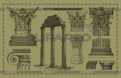 Antiguo columnas del conjunto griego | Ilustración de alta resolución |ID 3669178