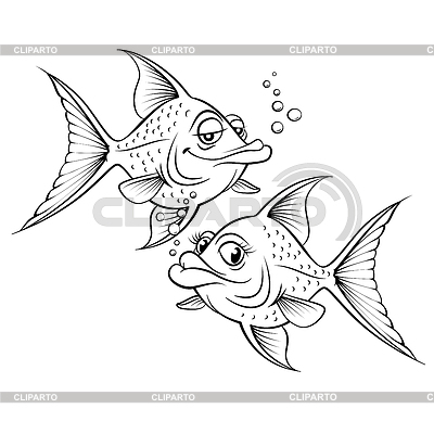 Dos dibujo dibujos animados de pescado | Ilustración vectorial de stock |ID 3574429