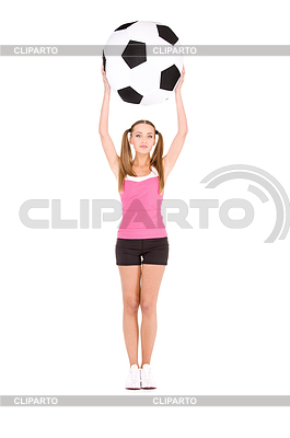 Mujer encantadora con gran balón de fútbol | Foto de alta resolución |ID 3611722