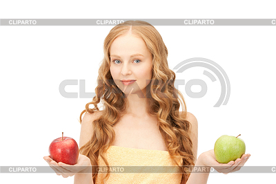 Young beautiful woman with green and red apples | High resolution stock photo |ID 3631498