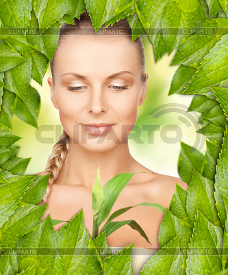 Beautiful woman with green leaves | High resolution stock photo |ID 3652902