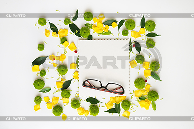Glasses and paper with pattern of petals | High resolution stock photo |ID 5830648