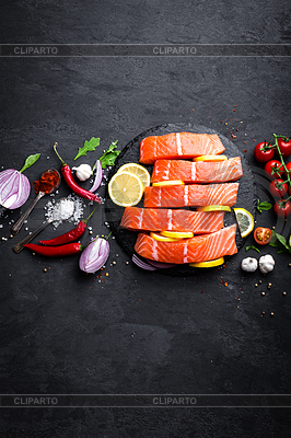 Fresh raw salmon red fish fillet. Top view | High resolution stock photo |ID 6475865