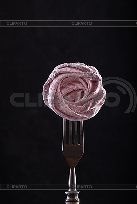 Homemade pink sweet marshmallow on fork on dark | High resolution stock photo |ID 6671016