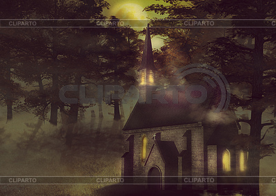 3d catholic church in forest | High resolution stock illustration |ID 7210082