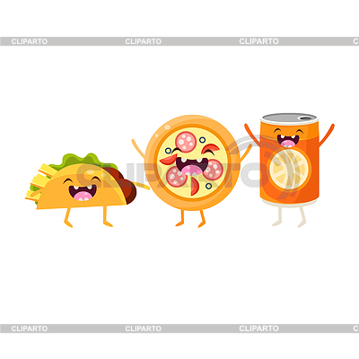 TCO, pizza y un refresco de dibujos animados Amigos | Ilustración vectorial de stock |ID 5717356