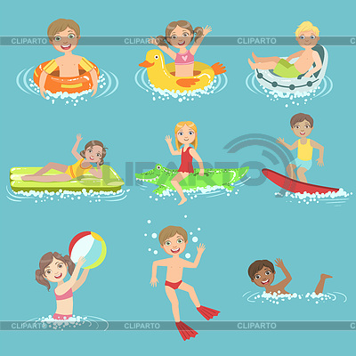 Kids Playing In Water Set | Stock Vector Graphics |ID 5832096