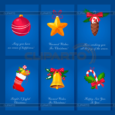 Tarjetas de Navidad con bolas de Navidad y juguetes | Ilustración vectorial de stock |ID 5841361