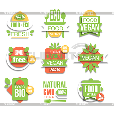 Gesunde Vegan Bio-Lebensmittel Promo Sign Set | Stock Vektorgrafik |ID 5847407