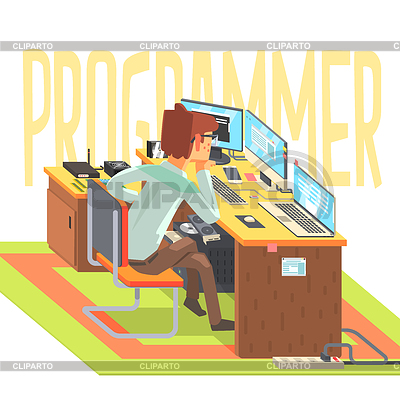 Hacker que trabaja en la computadora portátil, | Ilustración vectorial de stock |ID 5847493