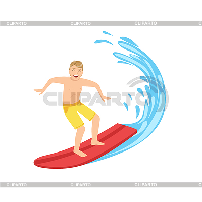 Individuo En amarillas Cortos Riding Surf | Ilustración vectorial de stock |ID 5878810