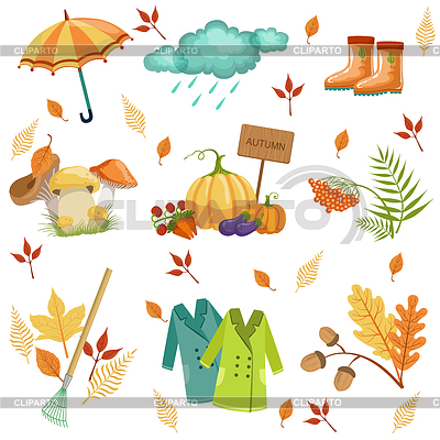 Conjunto De asociados con objetos otoño | Ilustración vectorial de stock |ID 5889835