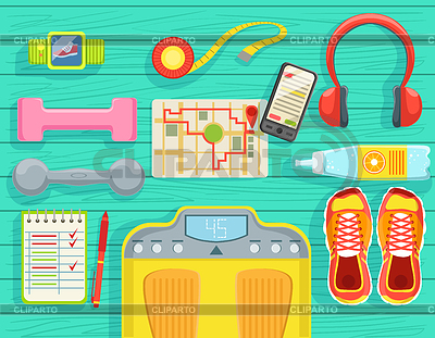 Dieta y estado físico Conjunto de elementos Vista de Arriba | Ilustración vectorial de stock |ID 5901038