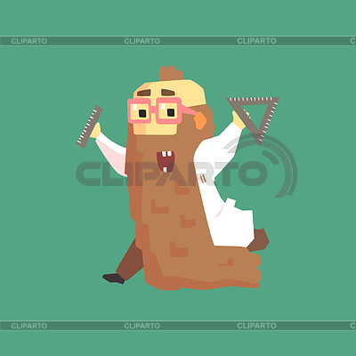Científico divertido en capa con el largo del grano de reproducción Lab | Ilustración vectorial de stock |ID 6030960