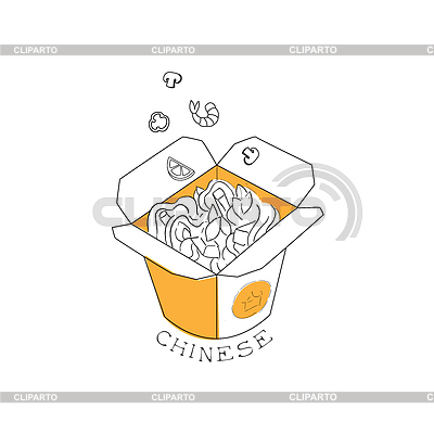 Para llevar la caja de almuerzo con fideos chinos alimentaria | Ilustración vectorial de stock |ID 6030982
