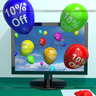 10% от воздушных шаров компьютера Отображение продажа скидка | Иллюстрация большого размера |ID 5977529