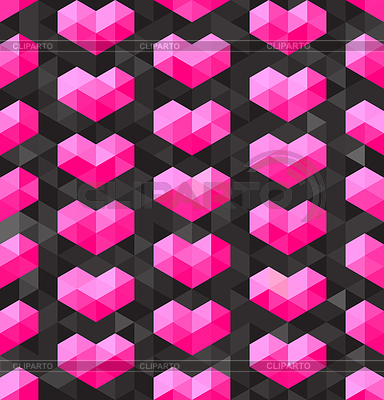 Inconsútil geométrico rosado de los corazones formas en la oscuridad | Ilustración vectorial de stock |ID 6014276