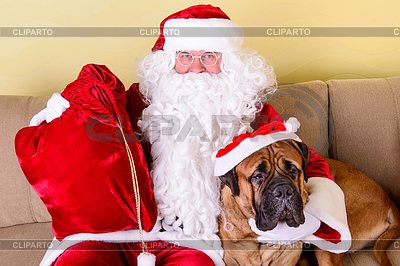 Happy Santa Claus with dog | High resolution stock photo |ID 6010976